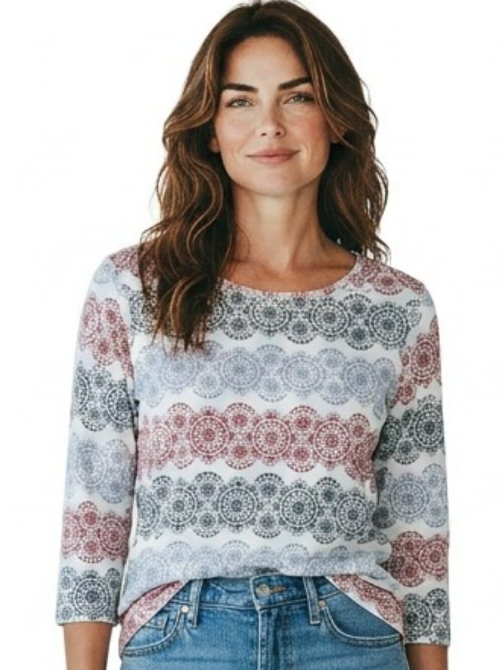 Hearts of Palm Womens Large Floral Rhinestone 3/4 Sleeve T Shirt Casual Top Tee